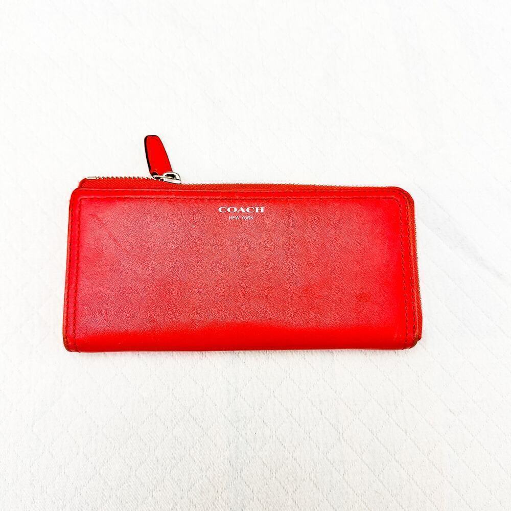 Coach Leather Coral Zippered Organizer Wallet Clutch